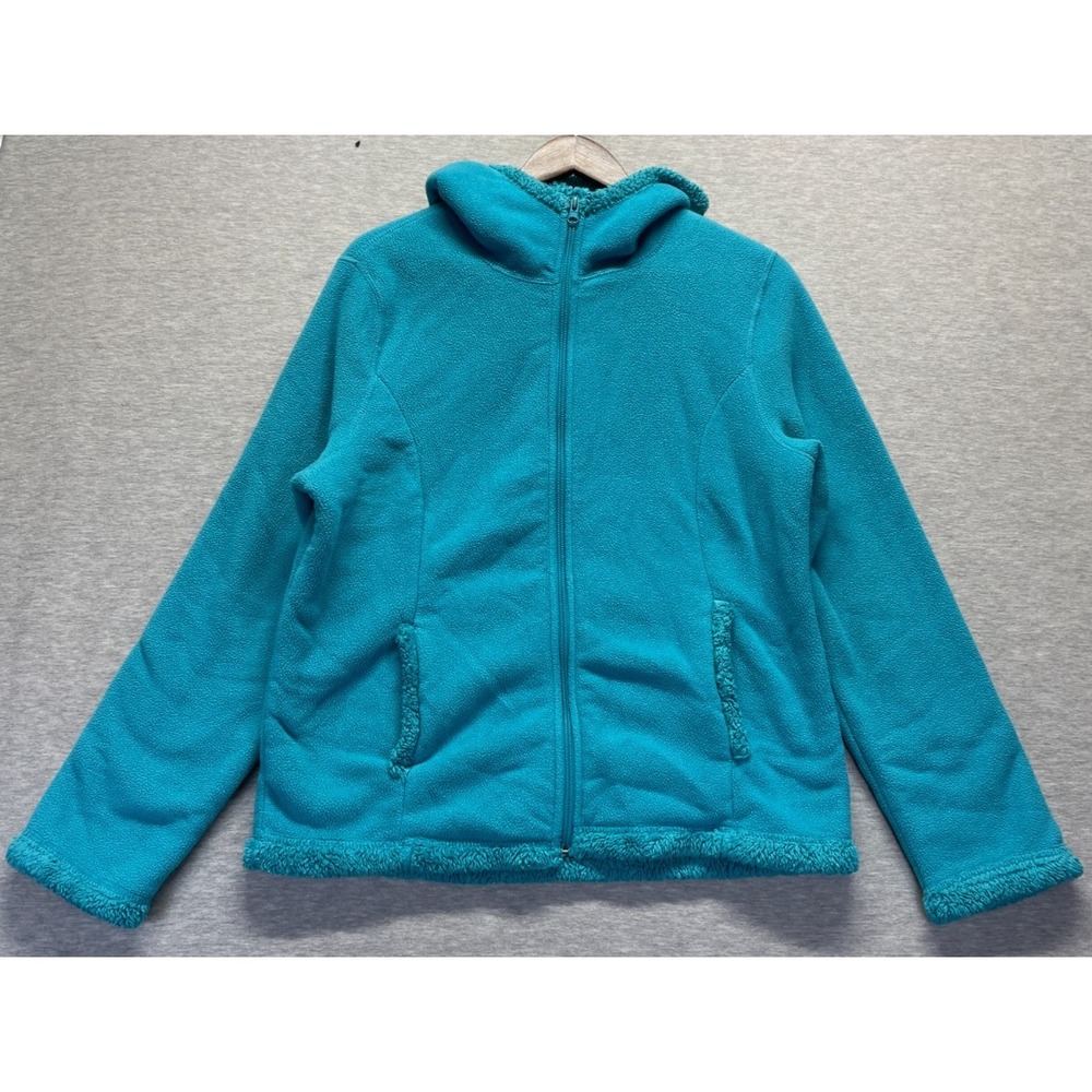 Faded Glory Fleece Jacket Womens Large (12-14) Blue Long Sleeve Full Zip Winter